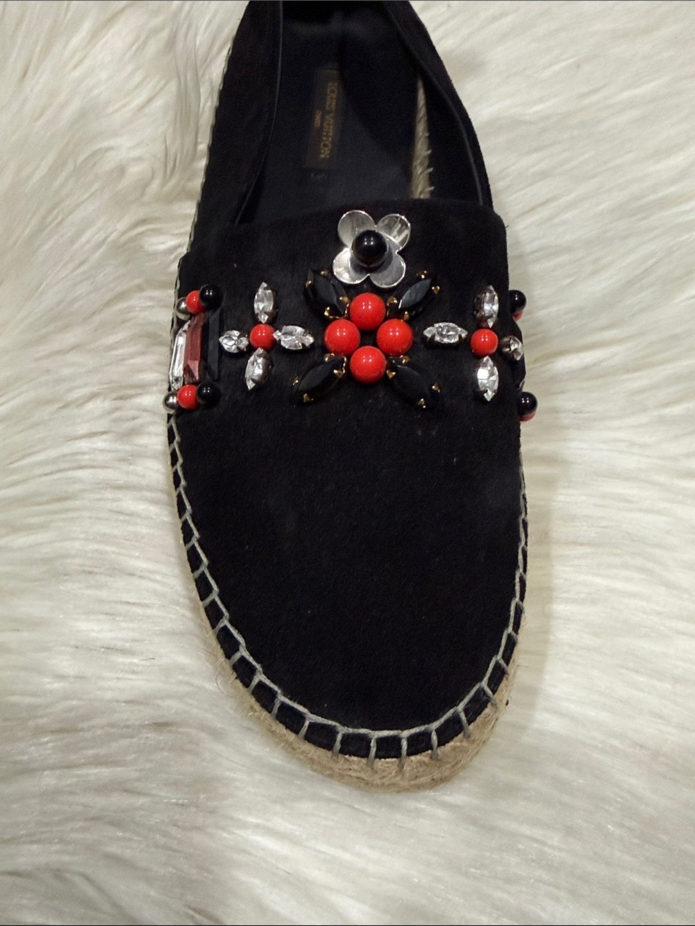 LOUIS VUITTON Front Pier Black Suede Crystal Embellished Espadrilles - Picture 4 of 16